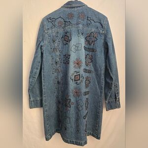 VTG 90s Denim Barn Jacket Snap Chore Coat Beaded Embroidered